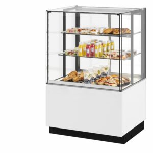 VITRINE FROIDE SERVICE ASSISTÉ ET 3 NIVEAUX SUR STAND