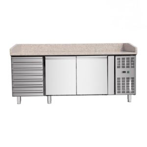 PIZ_EXFRI_UP2AN MEUBLE À PIZZA - 2 PORTES GN 1/1 + 7 TIROIRS NEUTRES À PÂTONS.