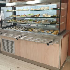 VITRINE PANORAMIQUE GALBÉE 6 GN1 /1 À 3 NIVEAUX SUR BAIE LIBRE