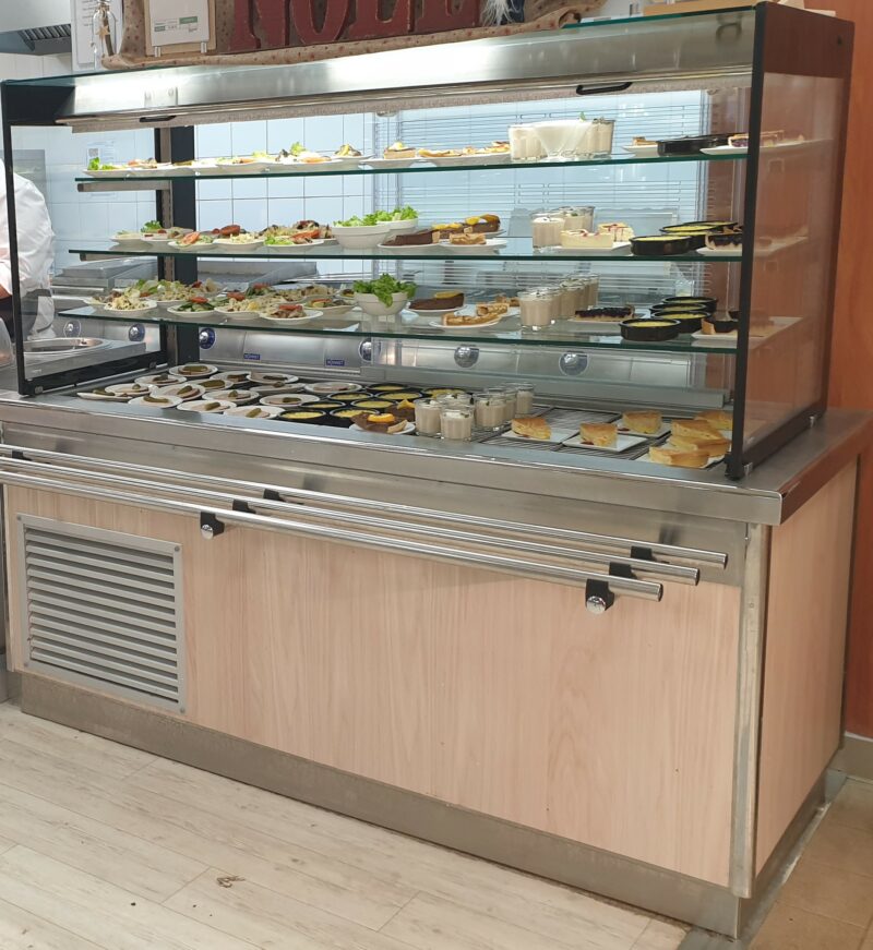 VITRINE PANORAMIQUE GALBÉE 6 GN1 /1 À 3 NIVEAUX SUR BAIE LIBRE